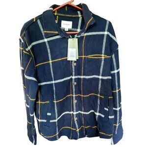 Heavyweight Standard Fit Flannel Shirt Reinforced seams Collar design Navy Plaid